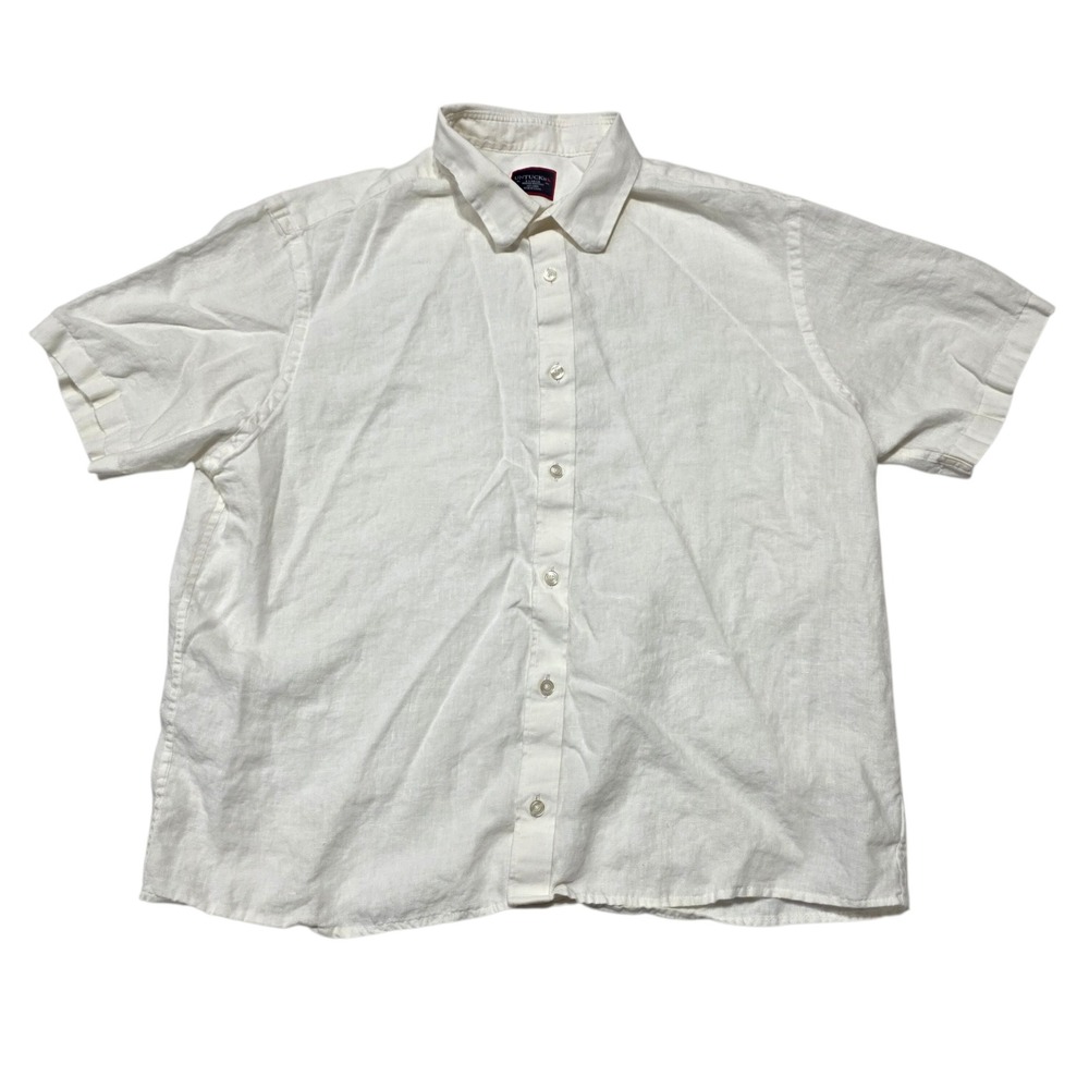 UNTUCKit Shirt Mens XL White Linen Short Sleeve Wrinkle Resistant Button‎ Down